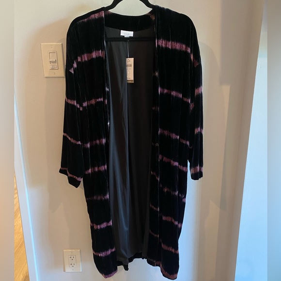 Pure J.Jill Black & Purple Bohemian Crush Velvet Tie Dye Kimono Style Duster L - Picture 4 of 9